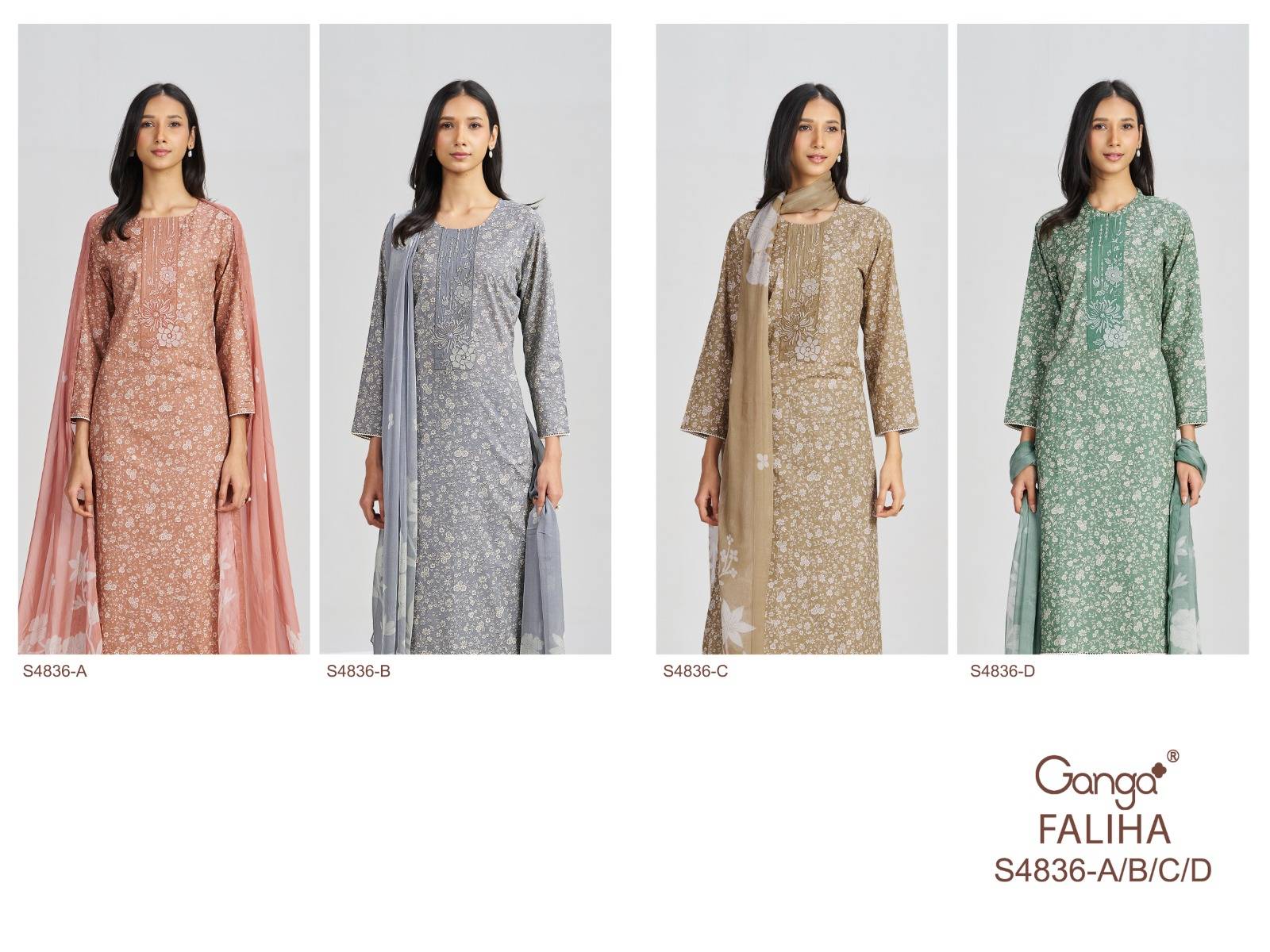 FALIHA 4836 By GANGA FASHION Stylish Beautiful Colourful COTTON Dresses At Wholesale Price